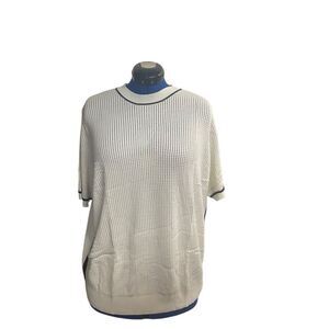 DOKOTOO Women’s Waffle Knit Top‎ Size 2XL White Black Short Sleeves Crew Neck
